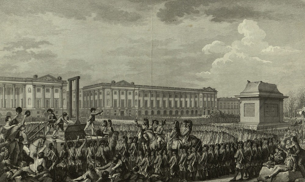 A large group of people executing French nobility.