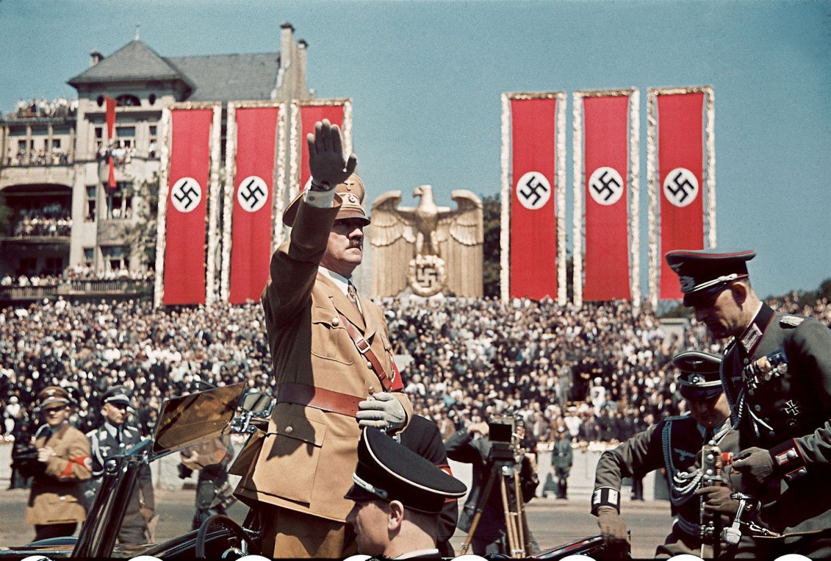 Adolf Hitler in front of a crowd.