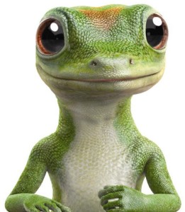 A smiling, computer-generated gecko.