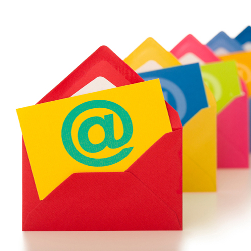 Email symbol on a row of colorful envelopes