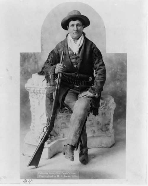 American frontierswoman and professional scout Martha Jane Canary was better known to America as Calamity Jane. A figure in western folklore during her life and after, Calamity Jane was a central character in many of the increasingly popular novels and films that romanticized western life in the twentieth century. “[Martha Canary, 1852-1903, (