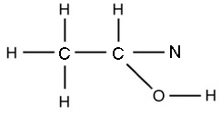 Two carbon atoms bonded together with a single bond. The carbon on the left has three hydrogen atoms bound to its other sides. The carbon on the right has a hydrogen atom bound to its top, a nitrogen bound to its right, and a hydroxyl group (an oxygen atom and a hydrogen atom) bound to its bottom.