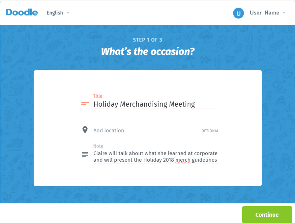A screenshot of the website Doodle, a scheduling platform. The page is titled 