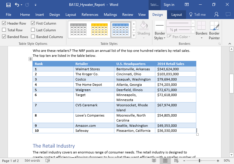 Table For Word Document