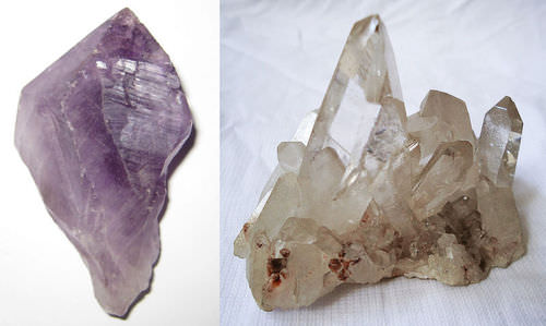 Figure 3. Purple quartz, known as amethyst, and clear quartz are the same mineral despite the different colors.