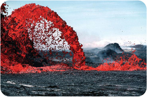 Bright red lava spurting from the earth