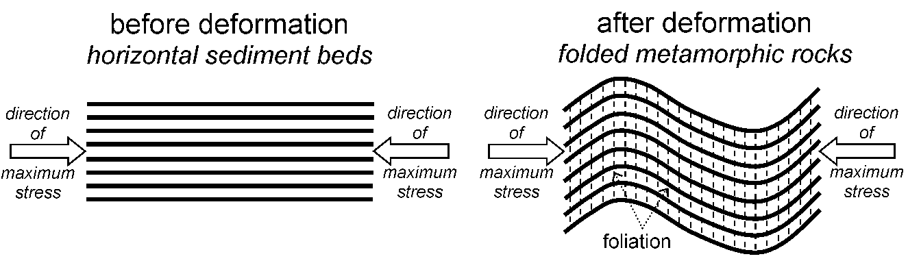 schematic diagram showing horizontal beds before and after deformation