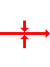 Horizontal arrow with a vertical line crossing it. There are arrows on the internal ends of the vertical line pointing at the horizontal line.