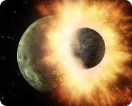 An illustration of a meteor a third of the size of the earth colliding with the planet.