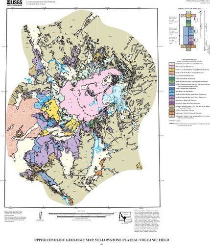 geologic map of the region around Old Faithful, Yellowstone National Park