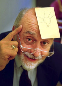 Art Fry, accidental inventor of the Post-It Note is shown here displaying his most brilliant invention. 