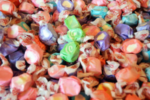 Photo of brightly colored saltwater taffy