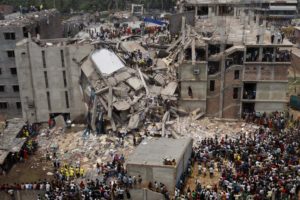 Photo of collapsed factory building, Rana Plaza, Bangladesh