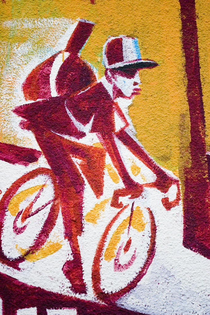 Painting of a bike courier