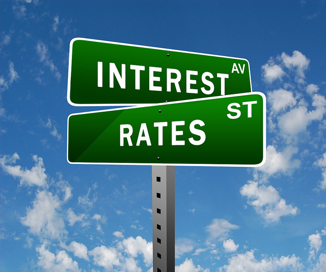 Digitally created image of a street sign showing the intersection between Interest Ave. and Rates St. 