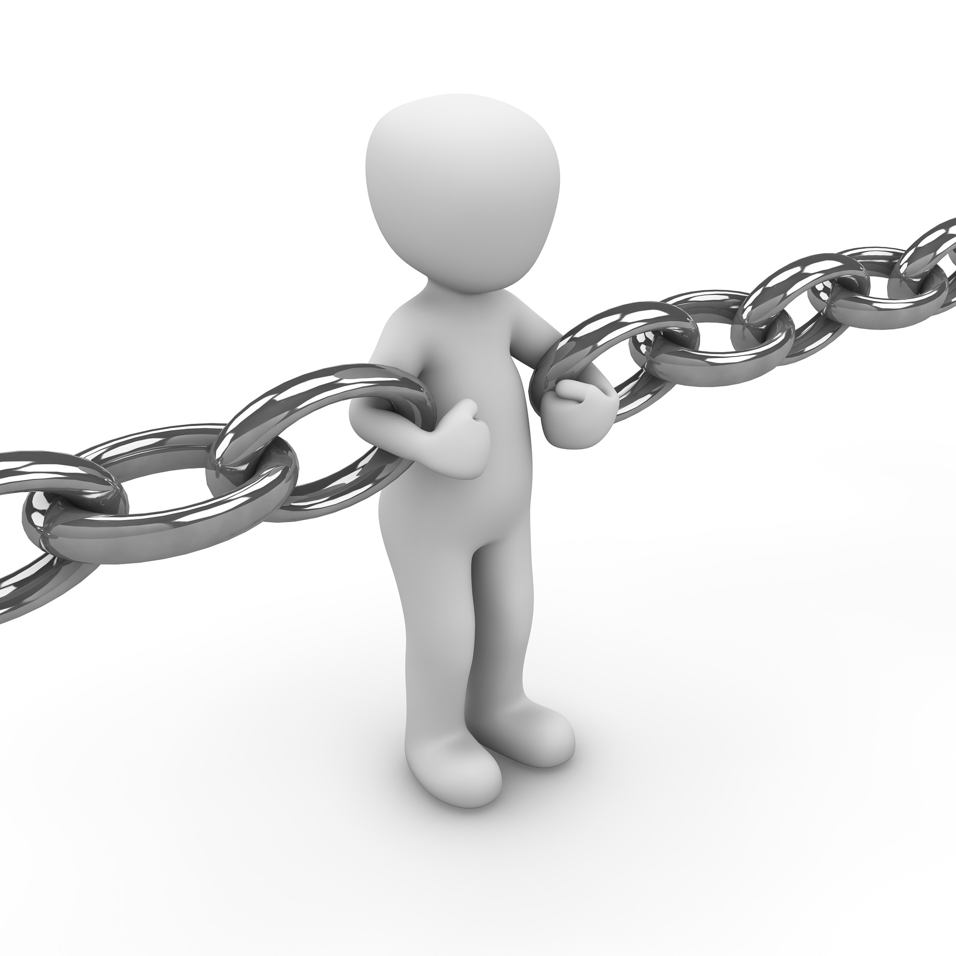 An illustration of a person standing holding a chain together.