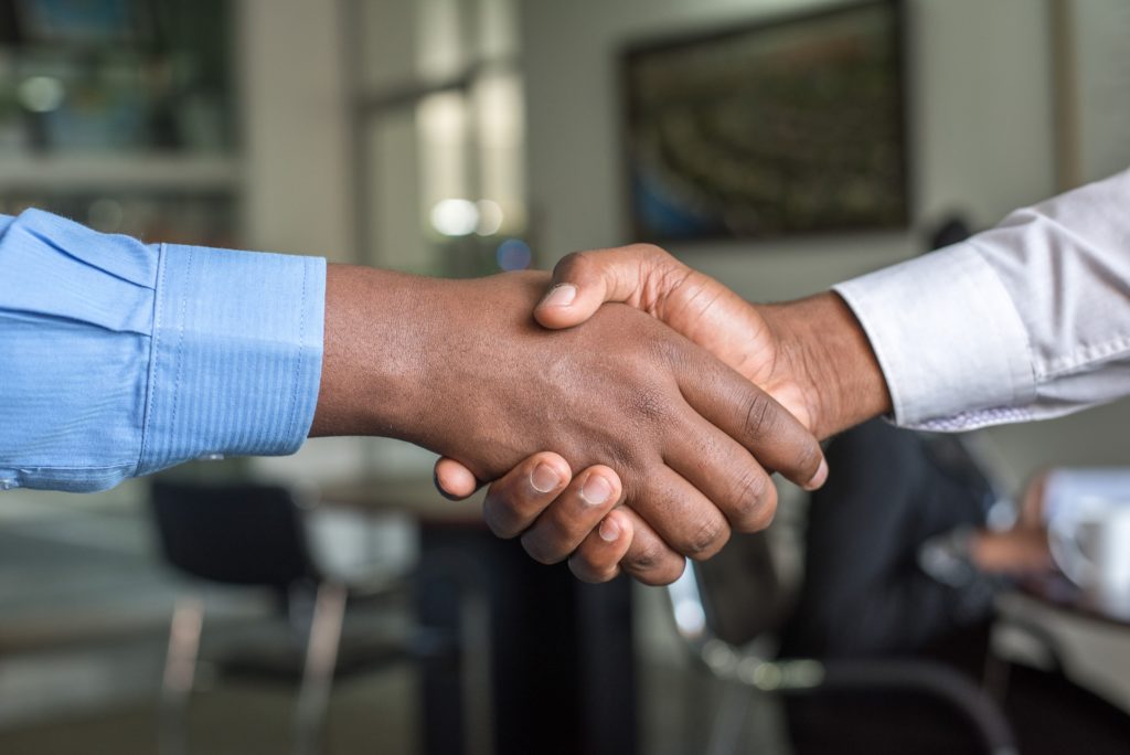 Two hands clasped in a handshake