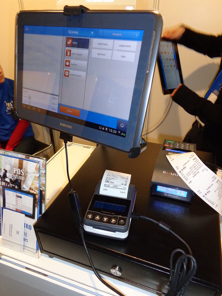Photo of point-of-sale system for a restaurant. Display monitor shown on counter.