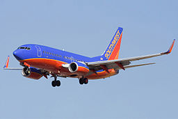 Southwest Airlines plane in flight.