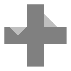 Gray cross with a lighter gray triangle inside of the cross arm, and another outside of the arm of the cross. The triangle outside of the cross arm appears darker with its greater contrast against the white background.
