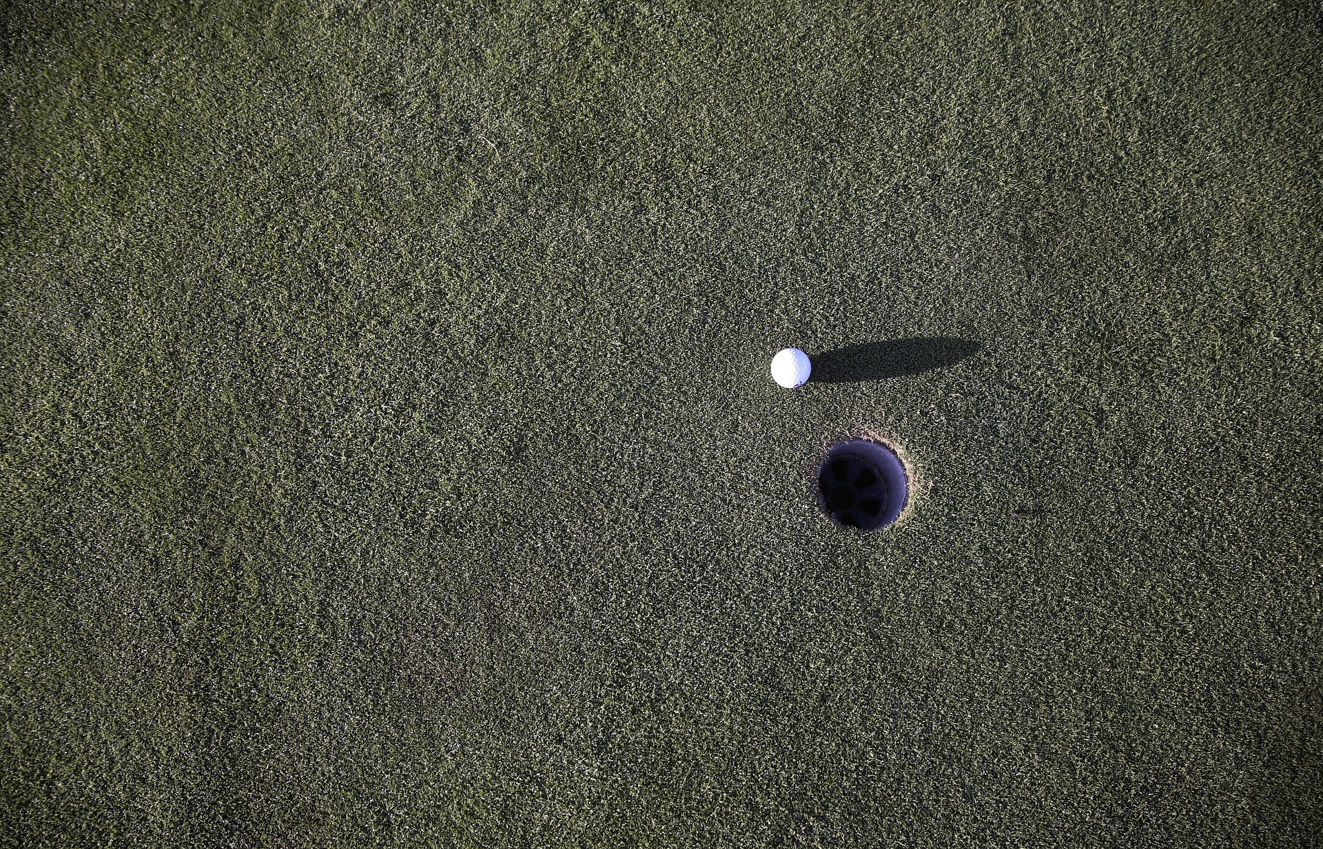 aerial view of a golf hole and golf ball