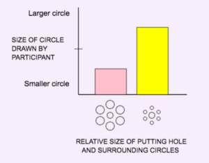 Bar graph showing larger circles drawn by participants when the hole looks large and was surrounded by the smaller circles.