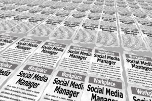Newspaper want ad-style graphic calling for a social media manager