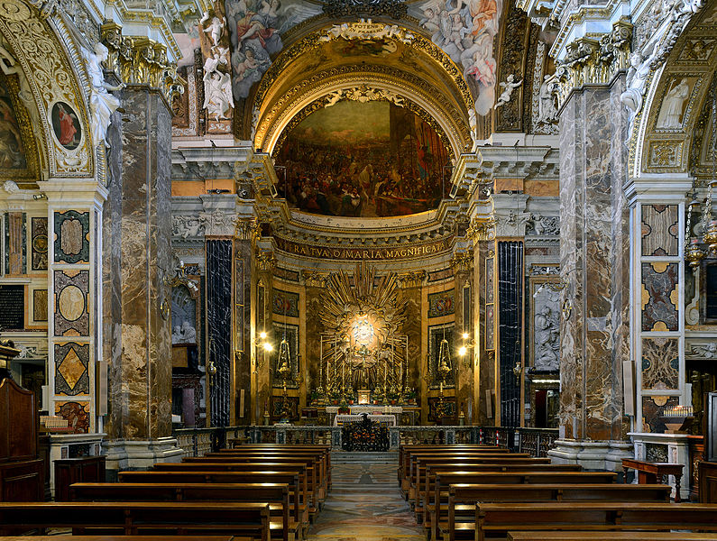 This photograph of the chapel shows that it is not just the back wall with the Ecstasy that is intricately worked. The entire chapel is gilded and magnificent.