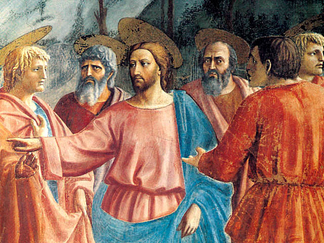 A close-up of Christ as he directs Peter to retrieve a coin from the mouth of a fish.