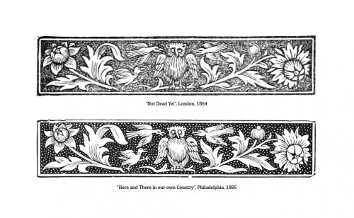 Two decorative elements featuring an owl in the center surrounded by flowers. The engravings bear different titles but are otherwise identical.
